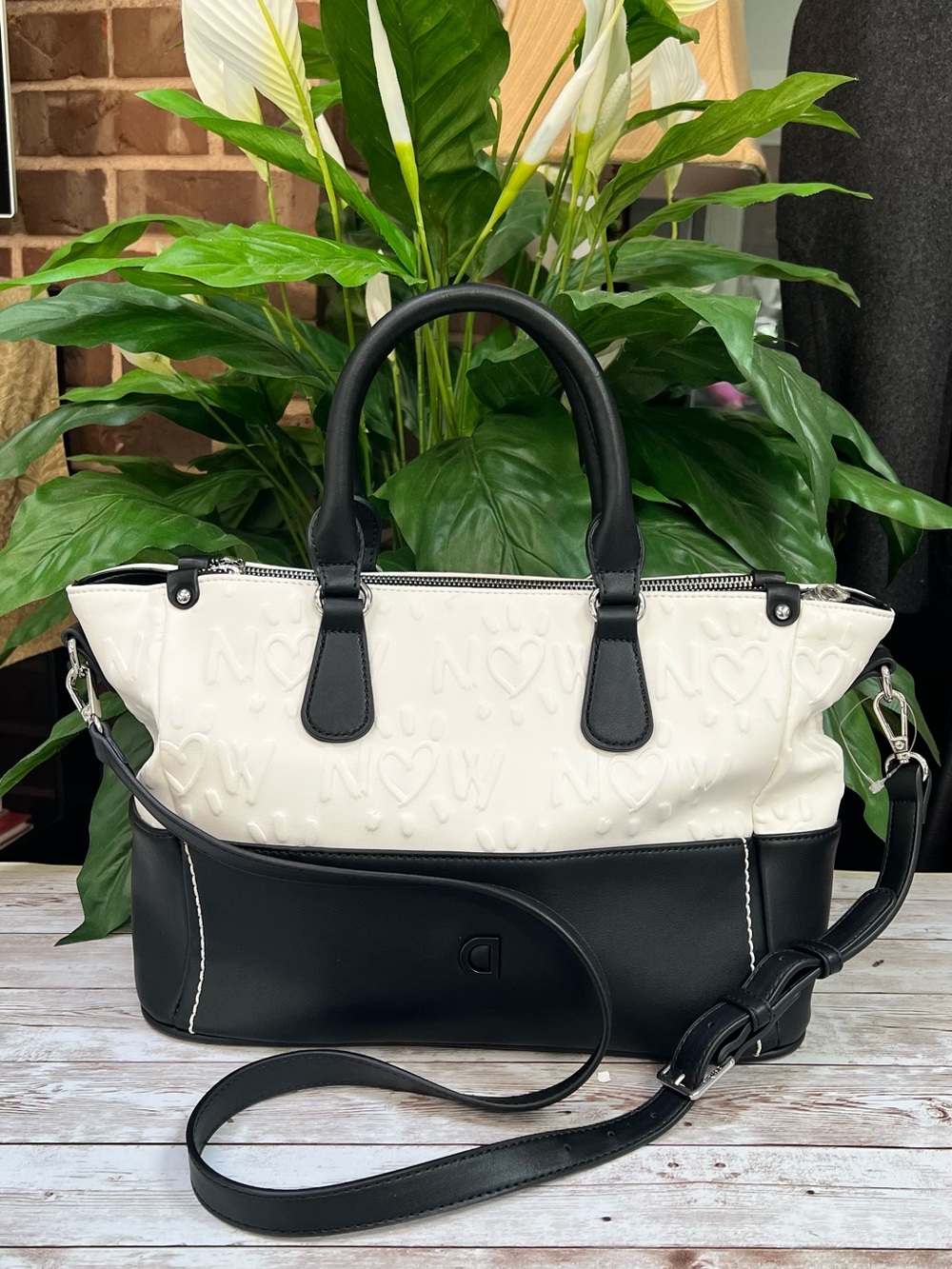 Desigual Two-Tone Black & White Satchel Bag NWOT